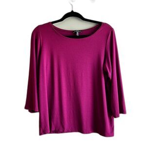 Eileen Fisher Long Sleeve Knit Blouse Top Fuchsia Purple Stretch Casual - Large